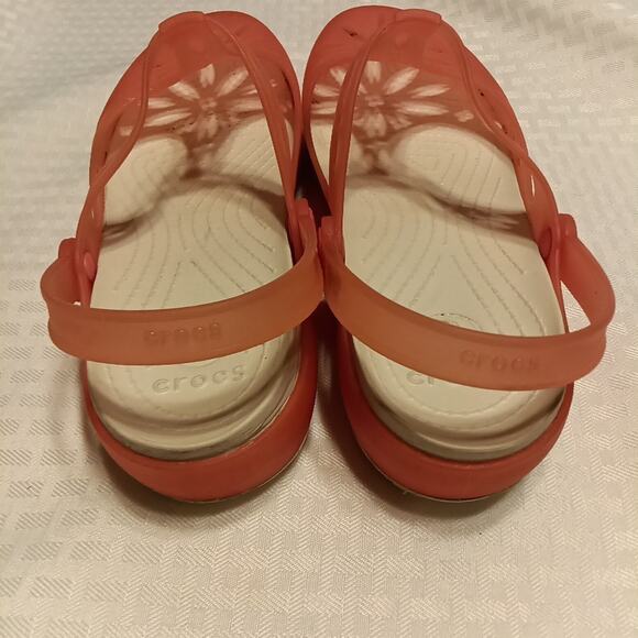 Crocs Carlie Cutout Clogs Shoes Mary Jane Coral Pink Sz 10 Fun Color Jelly - Picture 3 of 5